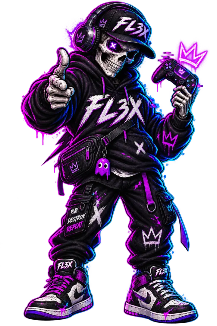 Just FL3X Gaming-Charakter im bunten Neon-Stil